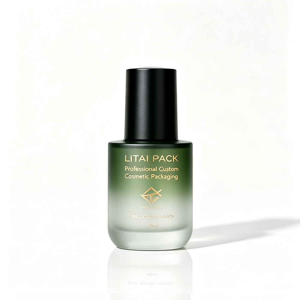 Empty 30ml 40ml 80ml Serum Oil Dropper Pump Bottle Luxury Flat Shoulder Frosted Green Gradient Custom With Box