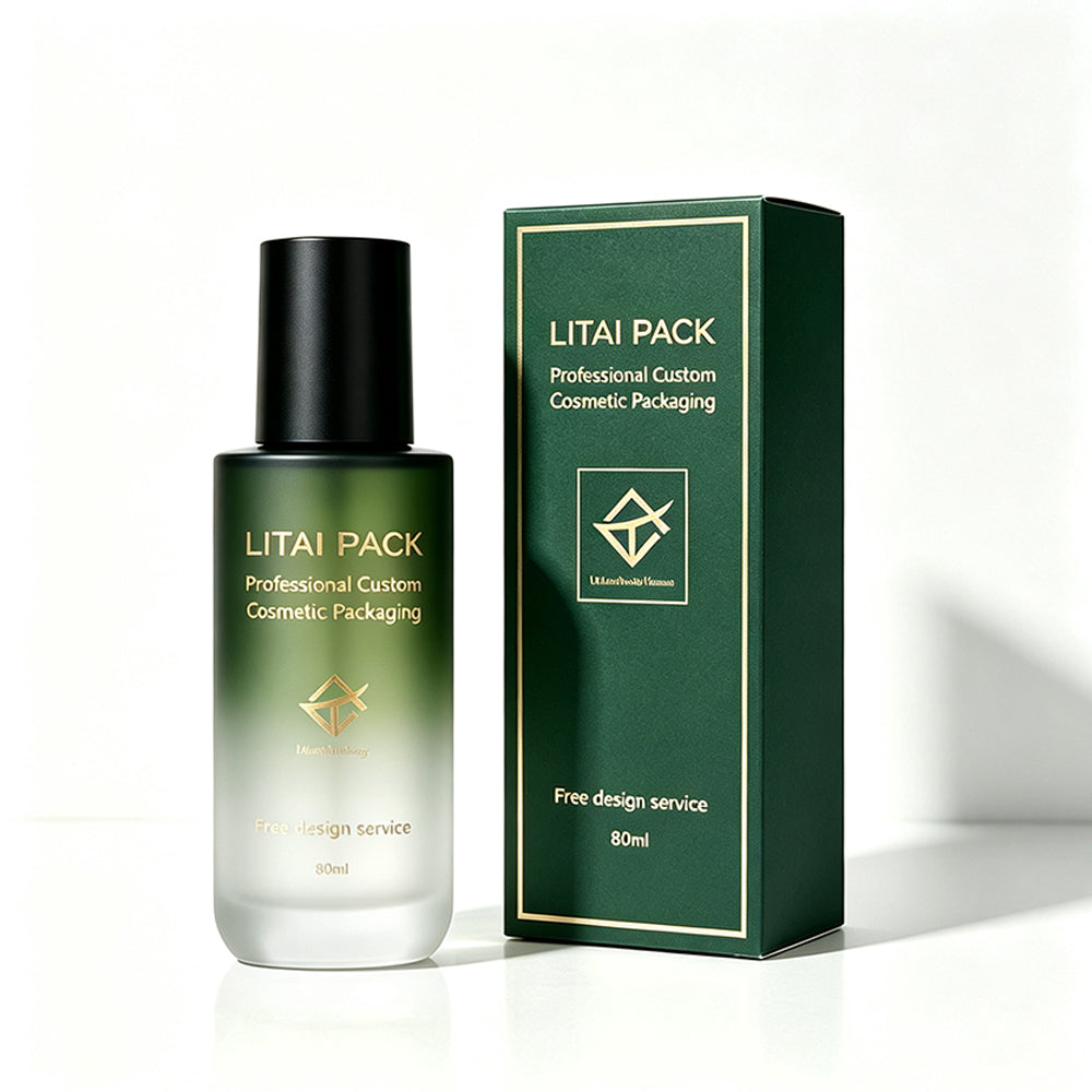 Empty 30ml 40ml 80ml Serum Oil Dropper Pump Bottle Luxury Flat Shoulder Frosted Green Gradient Custom With Box