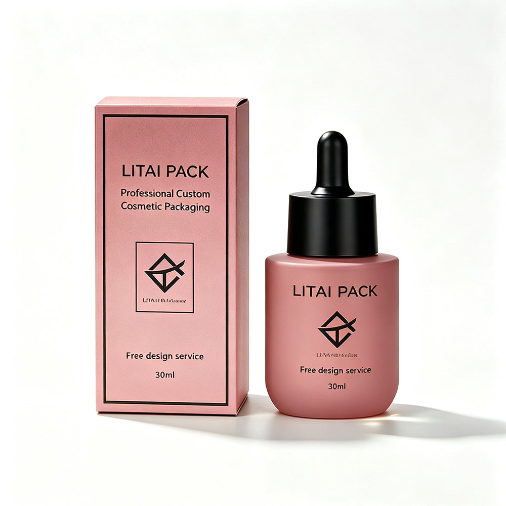 Matte Pink Glass Dropper Bottle Empty Custom 30ml Skin Care Serum Oil Packaging with Box