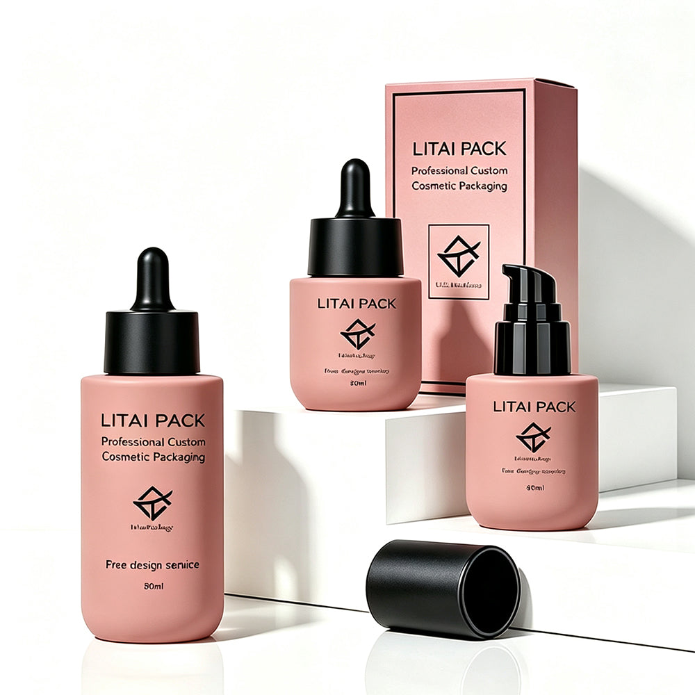 Matte Pink Glass Dropper Bottle Empty Custom 30ml Skin Care Serum Oil Packaging with Box