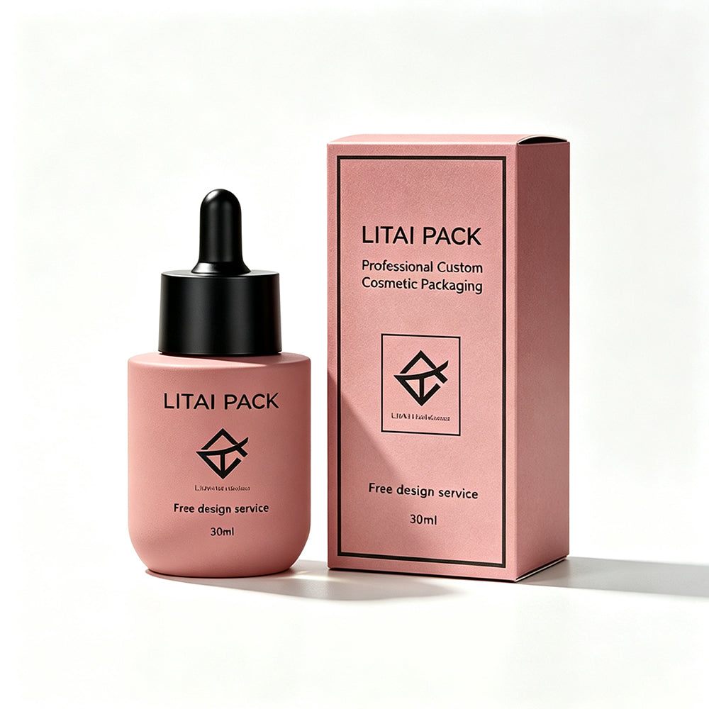 Matte Pink Glass Dropper Bottle Empty Custom 30ml Skin Care Serum Oil Packaging with Box