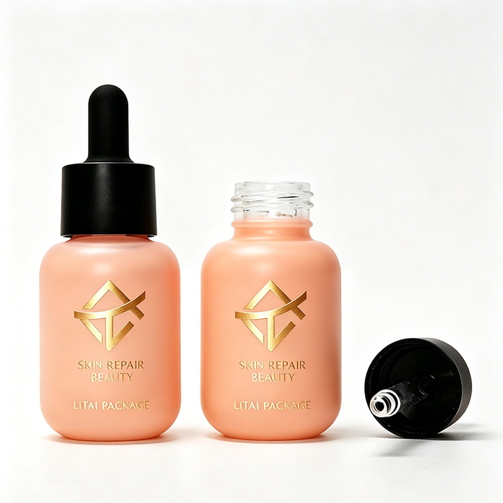 Luxury 30ml Round Matte Peach Glass Dropper Bottle Empty for Skin Care Serum & Essential Oil