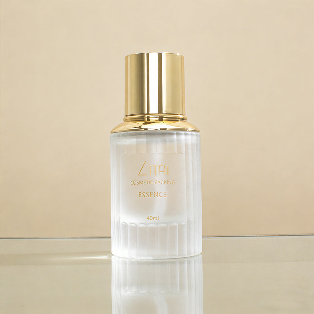 30ml 40ml 100ml Frosted Glass Pump Lotion Spray Cream Bottle Glass Dropper Serum Bottle with Gold Top