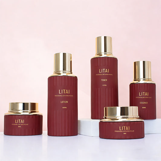 30ml 100ml Empty Wine Red Glass Serum Pump Bottle for Skincare Oil Face Cream Lotion