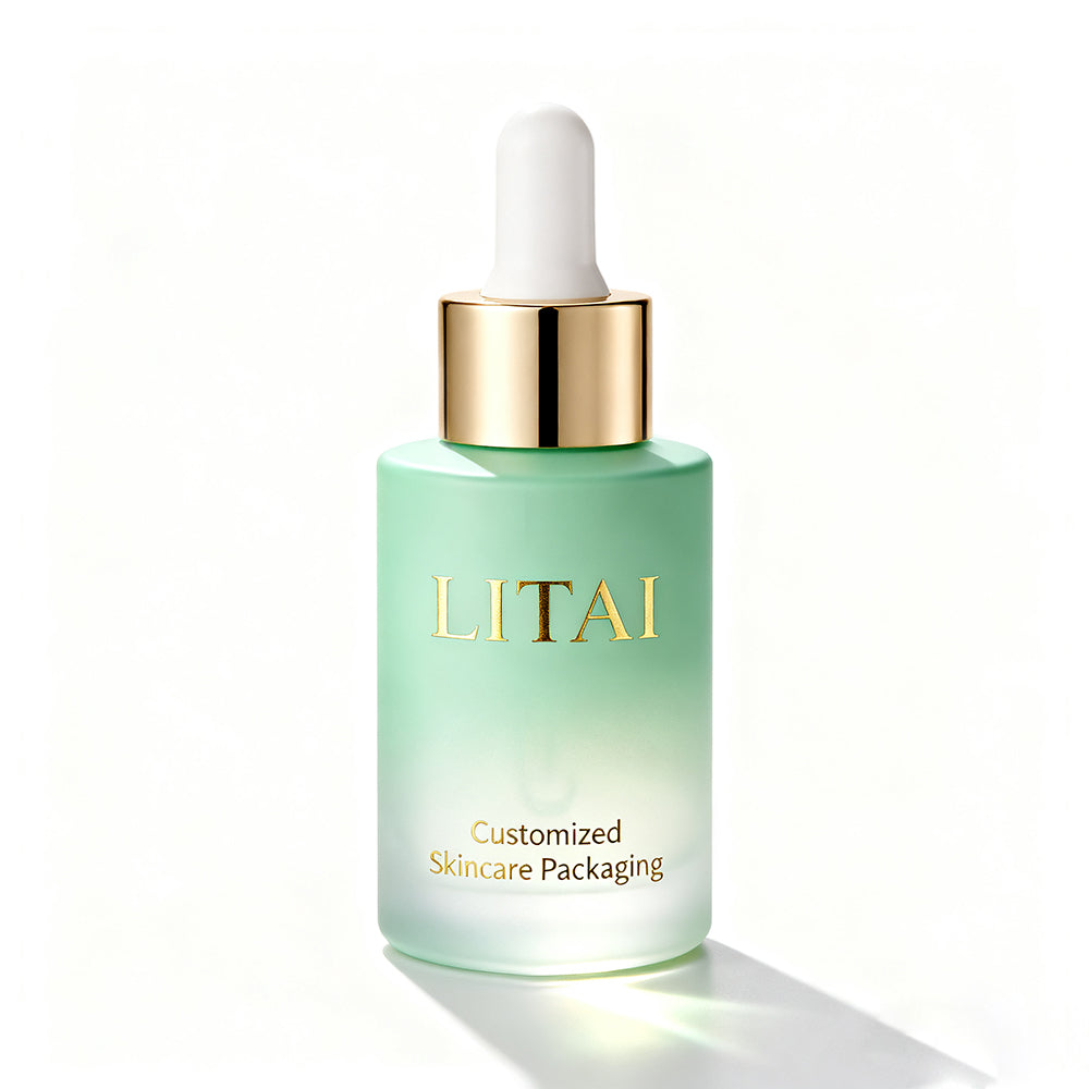 Customized Cosmetic Flat Shoulder Matte purple Glass Bottle With Dropper for Essential Oil Serum