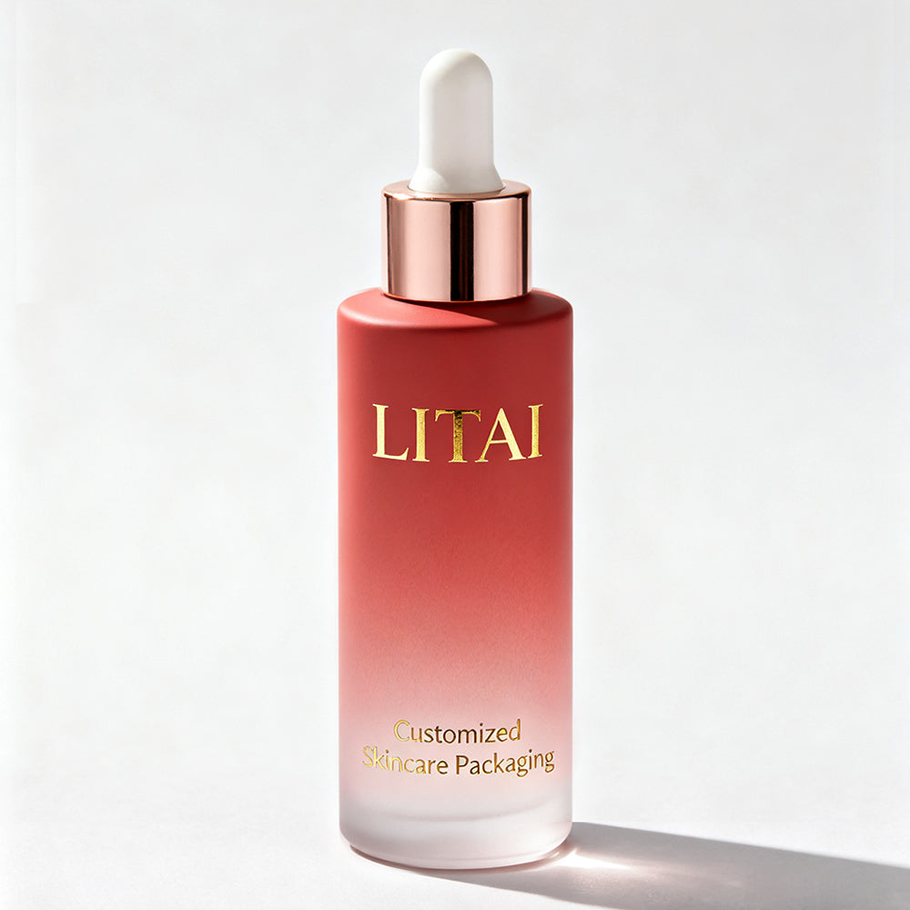 Customized Cosmetic Flat Shoulder Matte purple Glass Bottle With Dropper for Essential Oil Serum