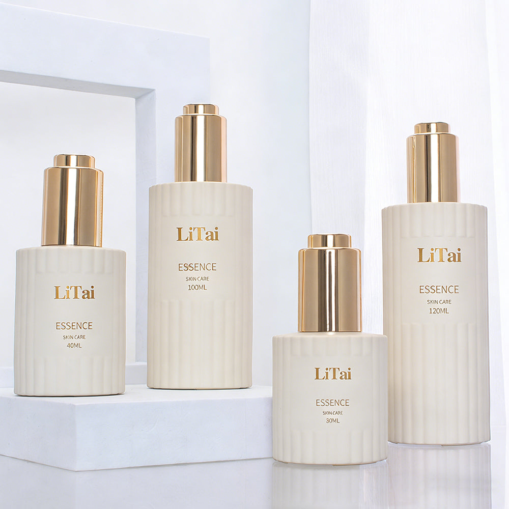 30ml 40ml 100ml Frosted Glass Pump Lotion Spray Cream Bottle Glass Dropper Serum Bottle with Gold Top