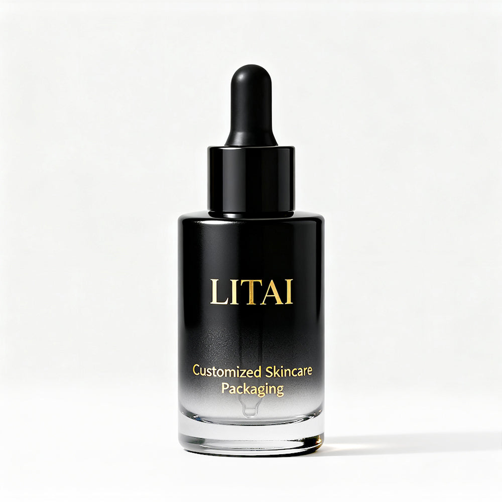 Customized Cosmetic Flat Shoulder Matte purple Glass Bottle With Dropper for Essential Oil Serum