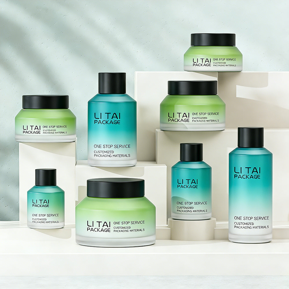 Custom Frosted Empty Lotion Pump Bottle 100ml 60ml Serum Dropper Bottle Luxury Matte Cream Glass Skincare Bottles and Jars Set