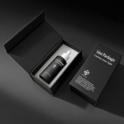 Custom Black Flat Shoulder 30ml 50ml 100ml Hair Oil Serum Skincare Frosted Glass Dropper Bottle with Packaging Gift Box