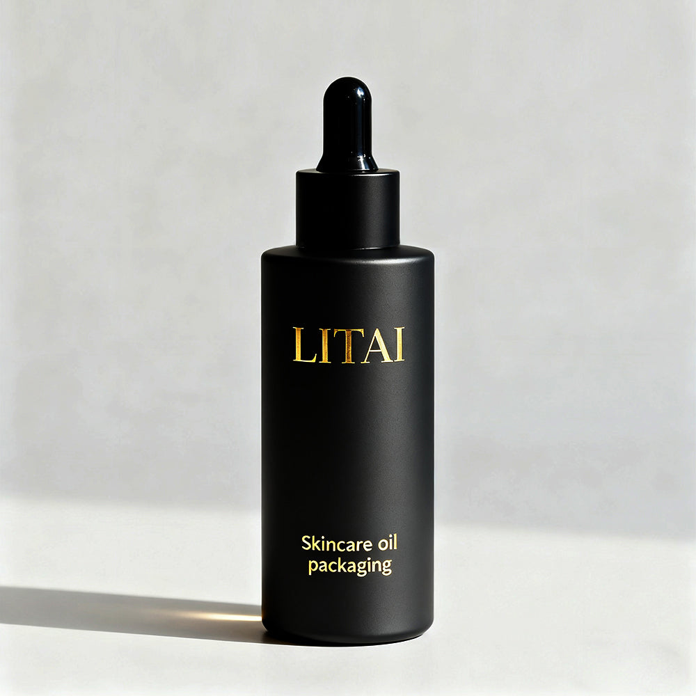 Customized Cosmetic Flat Shoulder Matte purple Glass Bottle With Dropper for Essential Oil Serum