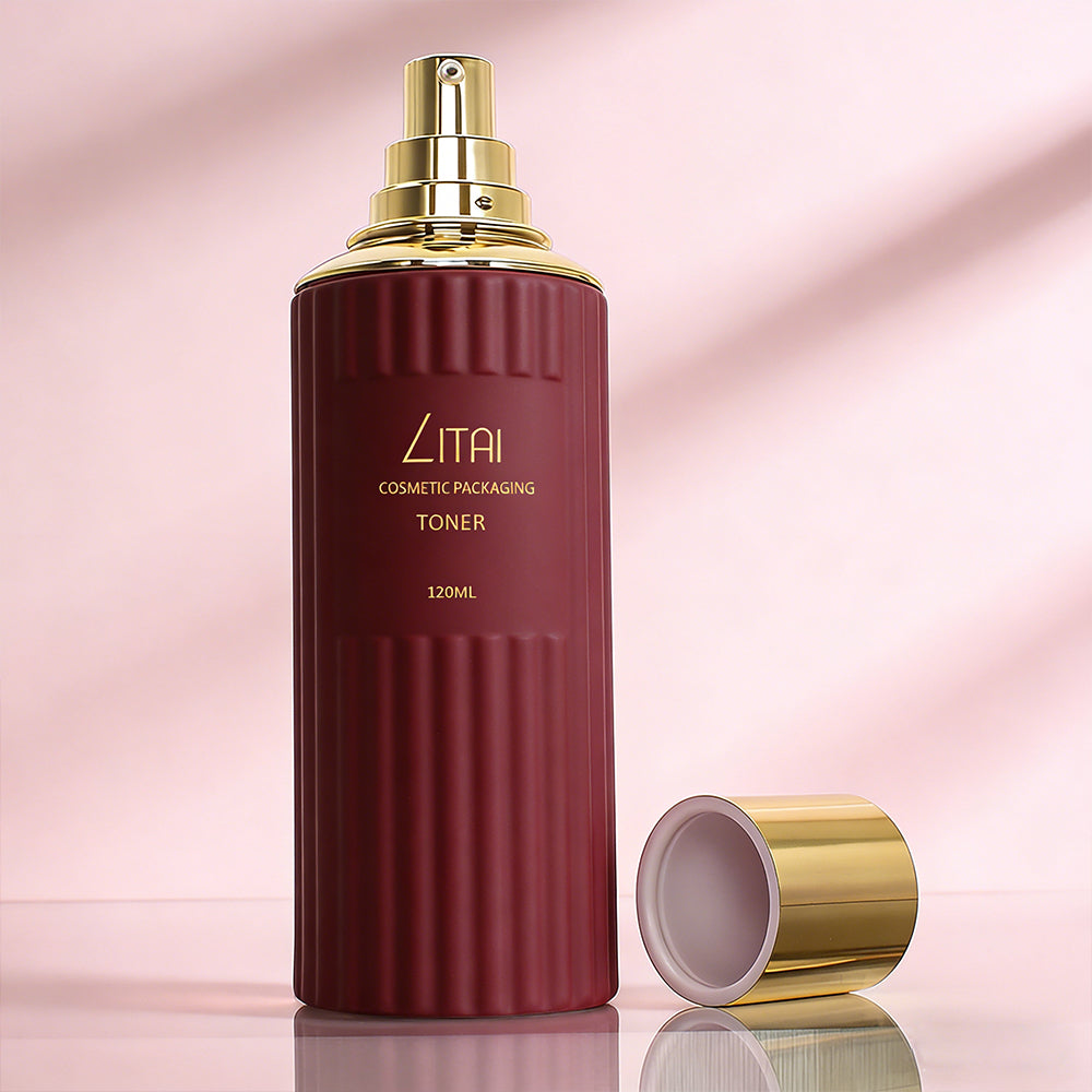 30ml 100ml Empty Wine Red Glass Serum Pump Bottle for Skincare Oil Face Cream Lotion