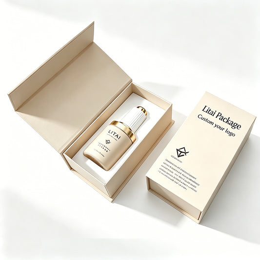 Custom Beige Luxury 30ml Empty Skincare Serum Oil Glass Bottle with Dropper Box