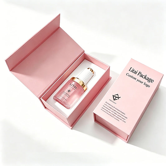 Custom 30ml 1oz Serum Oil Bottle Luxury Transparent Pink Matte Frosted Glass Dropper Bottles With Magnetic Packaging Box