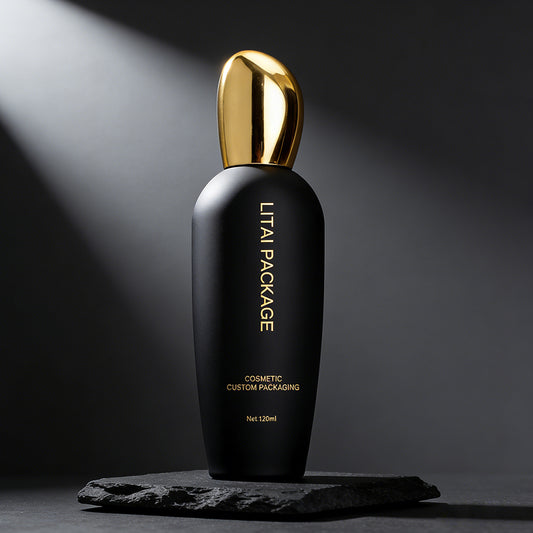 Luxury 120ml Matte Black Cosmetic Glass Pump Bottle Custom 40ml 100ml Skincare Serum Dropper Bottle Face Cream Lotion Bottle