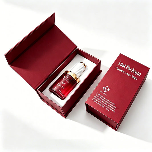 Round Empty 30ml Luxury Serum Bottle Customize Matte Transparent Dark Red Skincare Glass Dropper Bottle With Box