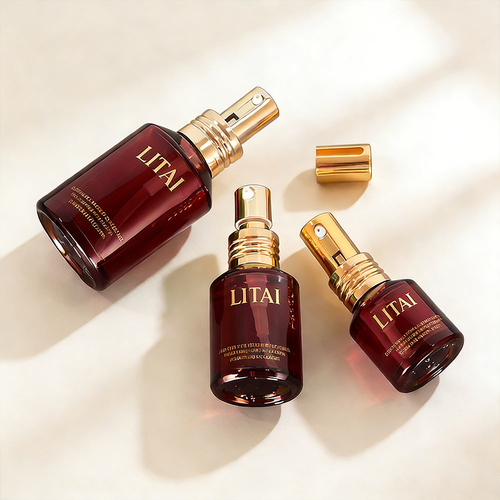 New Design Wine Red Gradient Glass Lotion Pump Bottle Cream Jar Set 100ml Custom Luxury Frosted Cosmetic Packaging for Skincare