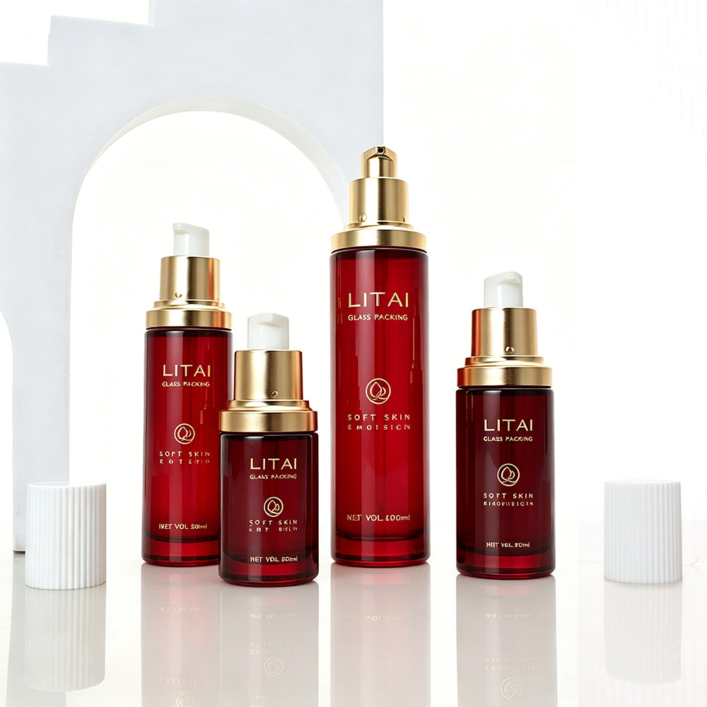 New Design 30ml 60ml 100ml Glass Cosmetic Lotion Serum Bottle Packaging Set Empty Luxury Skincare Cream Pump Bottle