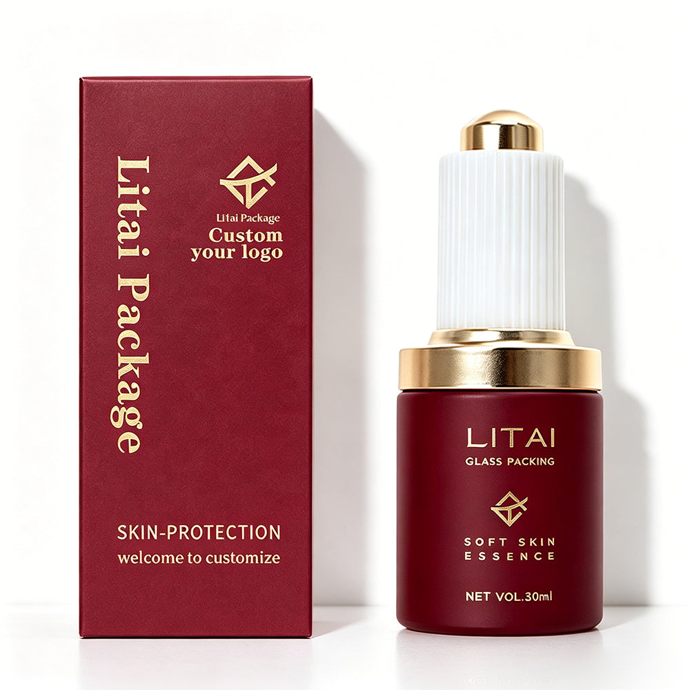 Luxury 1oz Empty Dark Red Essential Oil Serum 30ml Glass Dropper Bottle With Package Box