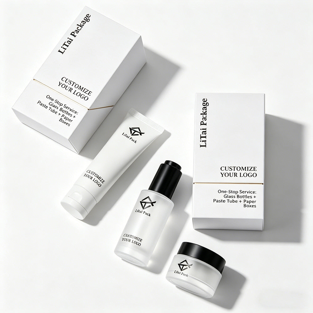 Cosmetics Packaging Set Empty Container Frosted Glass Serum Dropper Bottle with Box