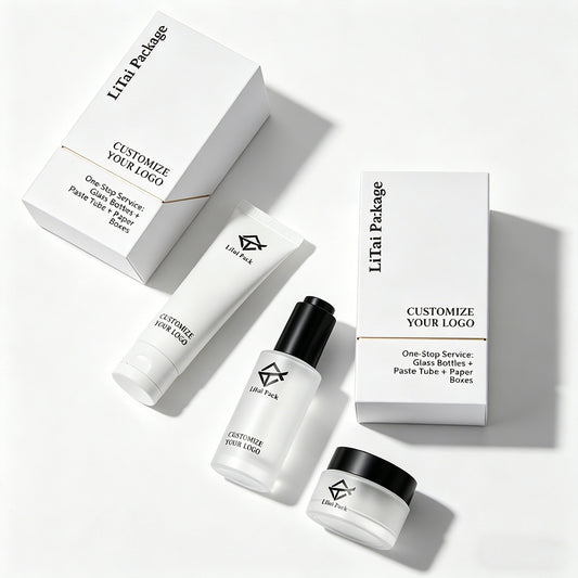 Cosmetics Packaging Set Empty Container Frosted Glass Serum Dropper Bottle with Box