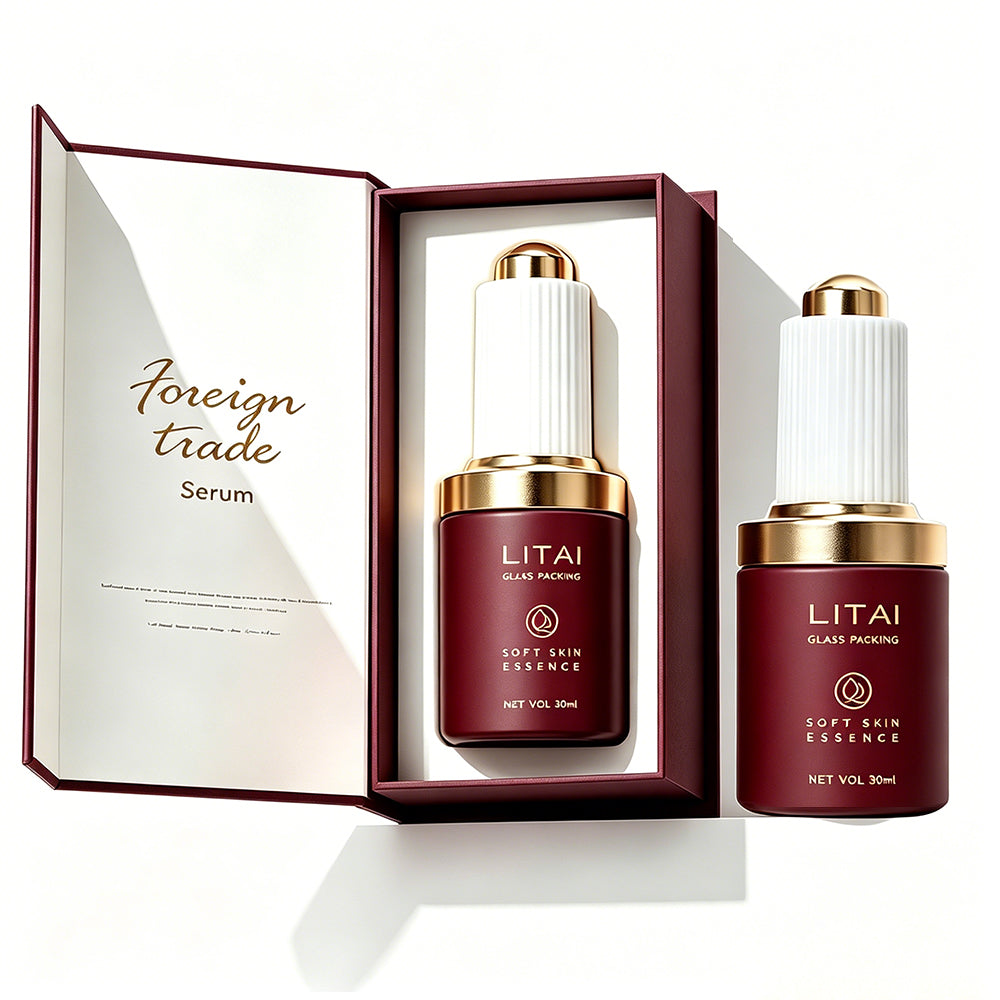 Round Empty 30ml Luxury Serum Bottle Customize Matte Transparent Dark Red Skincare Glass Dropper Bottle With Box