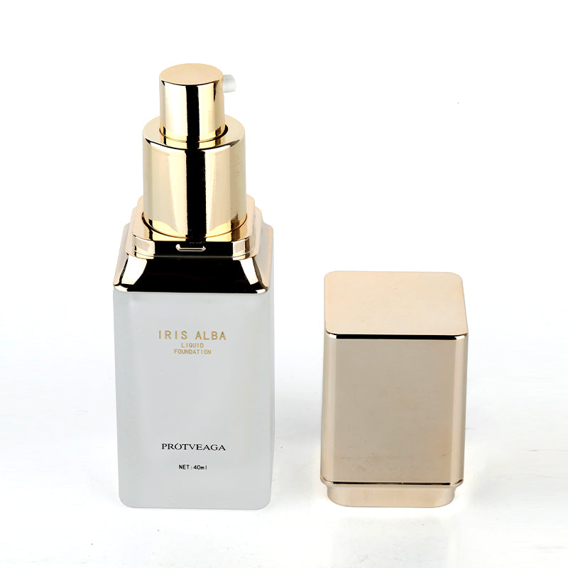 Custom Square BB Cream Foundation Glass Bottle with Golden Caps