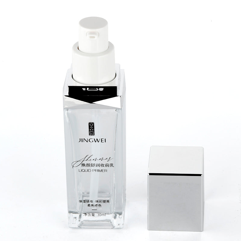 30ml Square Clear Glass Liquid Foundation Bottle with Black Plastic