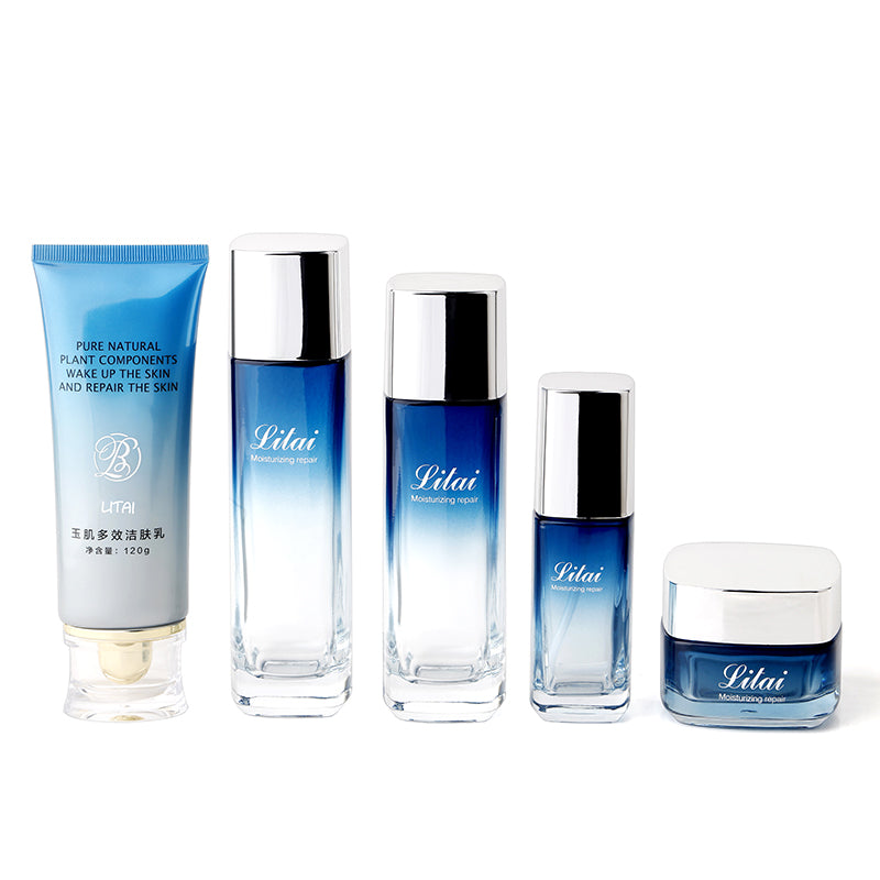 Blue Skincare Glass Packaging for Lotion Cream Toner