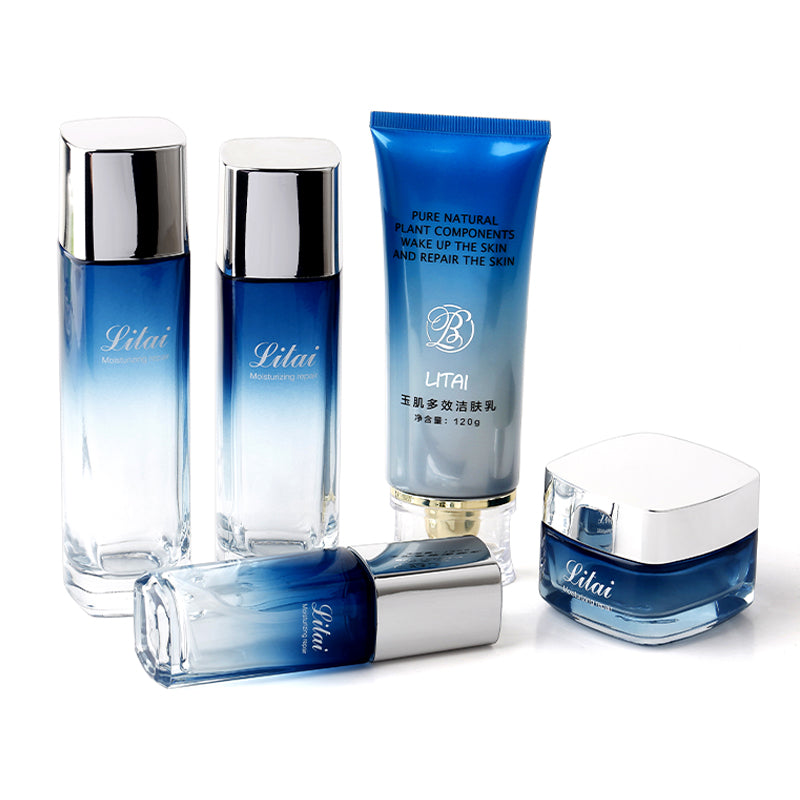 Blue Skincare Glass Packaging for Lotion Cream Toner