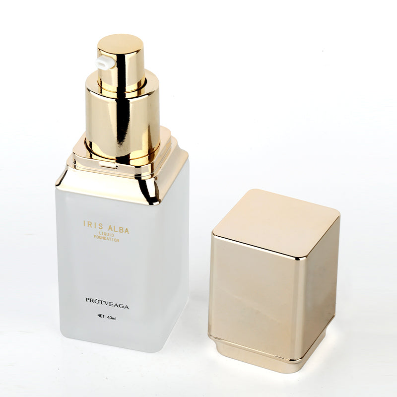 Custom Square BB Cream Foundation Glass Bottle with Golden Caps