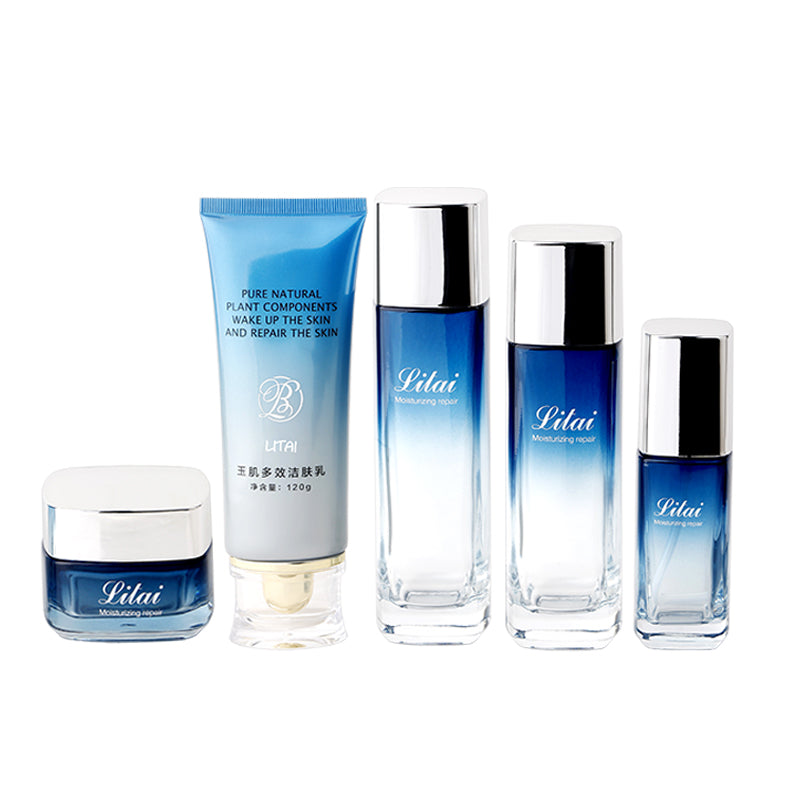 Blue Skincare Glass Packaging for Lotion Cream Toner